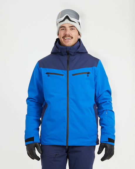 XTM Quantum men's snow jacket in Marine Blue with navy shoulders, front view