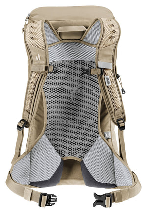 Back of the Deuter AC Lite 14 SL in Alu Greystone showing the women's fit harness and hip fins