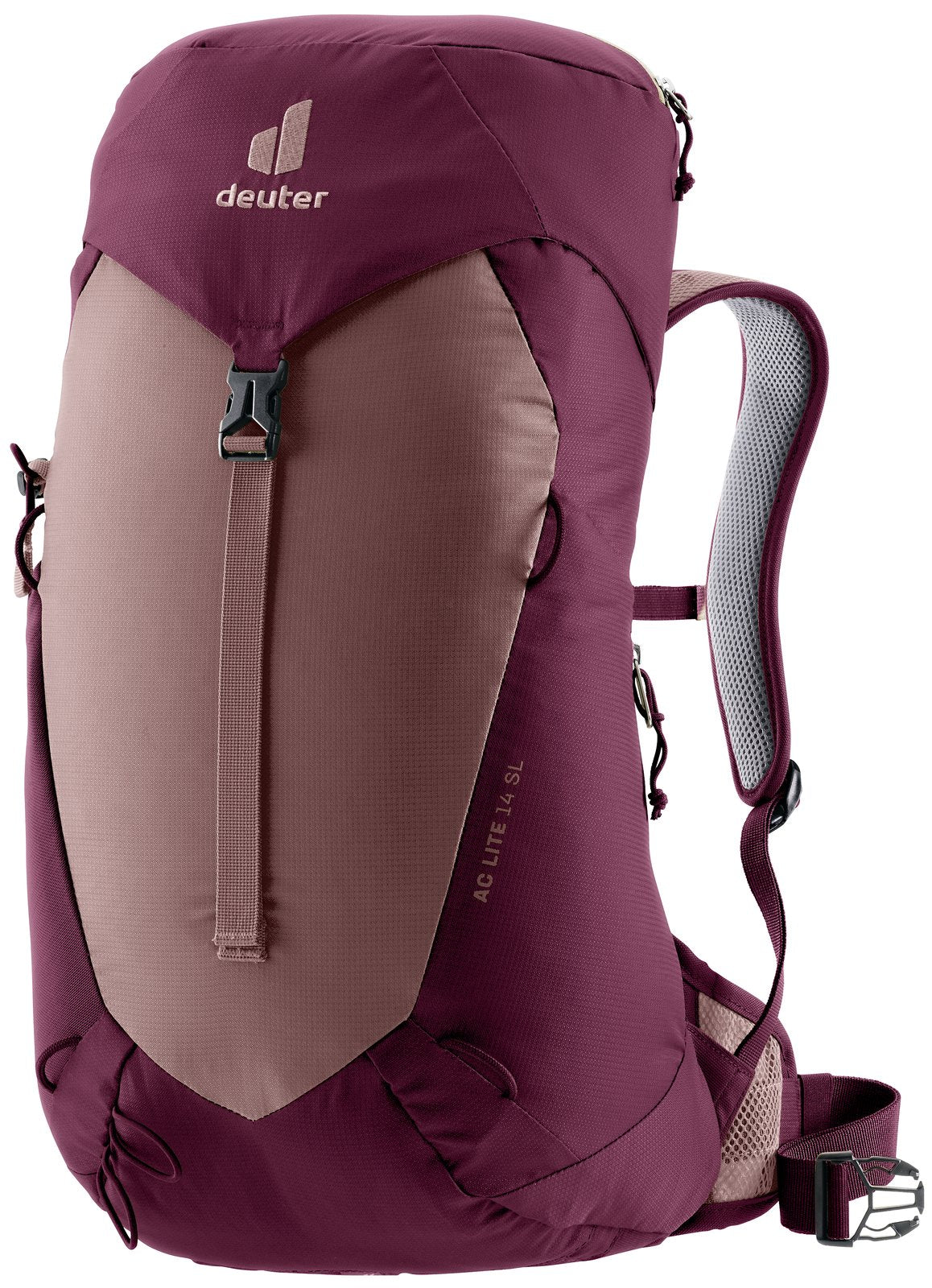 Deuter AC Lite 14 SL in Ashrose Cassis, plum and dusty pink daypack, front view