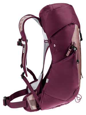 Deuter AC Lite 14 SL in Ashrose Cassis, side view with mesh side pocket and hip fin