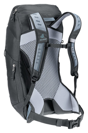 Deuter AC Lite 14 SL in Shale Graphite, rear three-quarter view of shoulder straps and mesh back