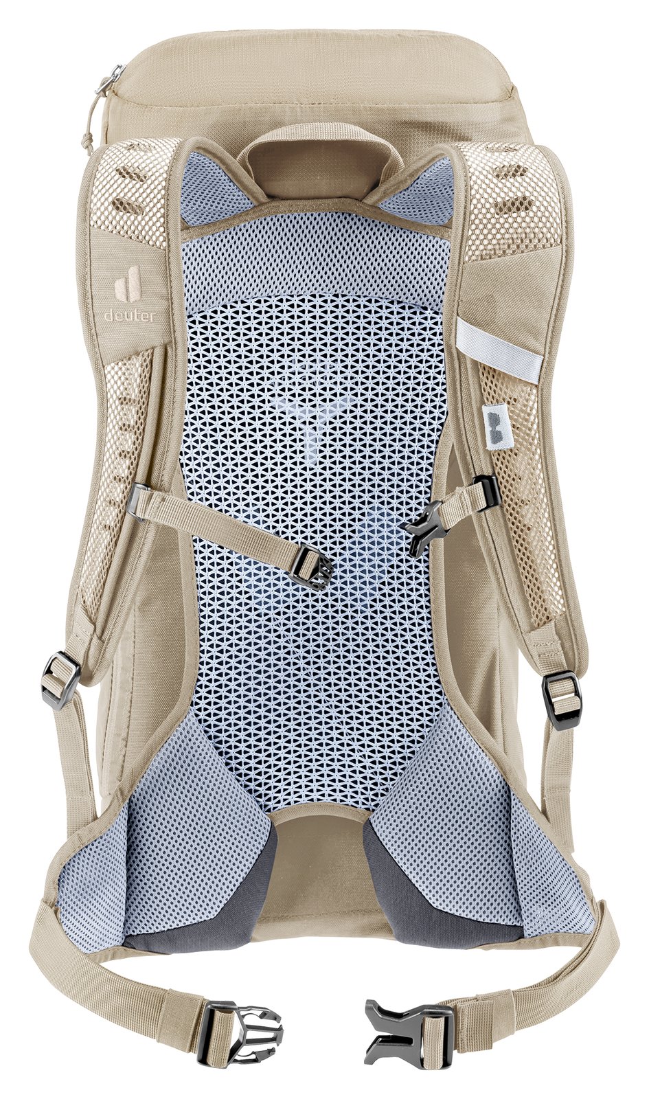 Deuter AC Lite 16 in Alu Greystone from behind, ventilated mesh back and hip fins