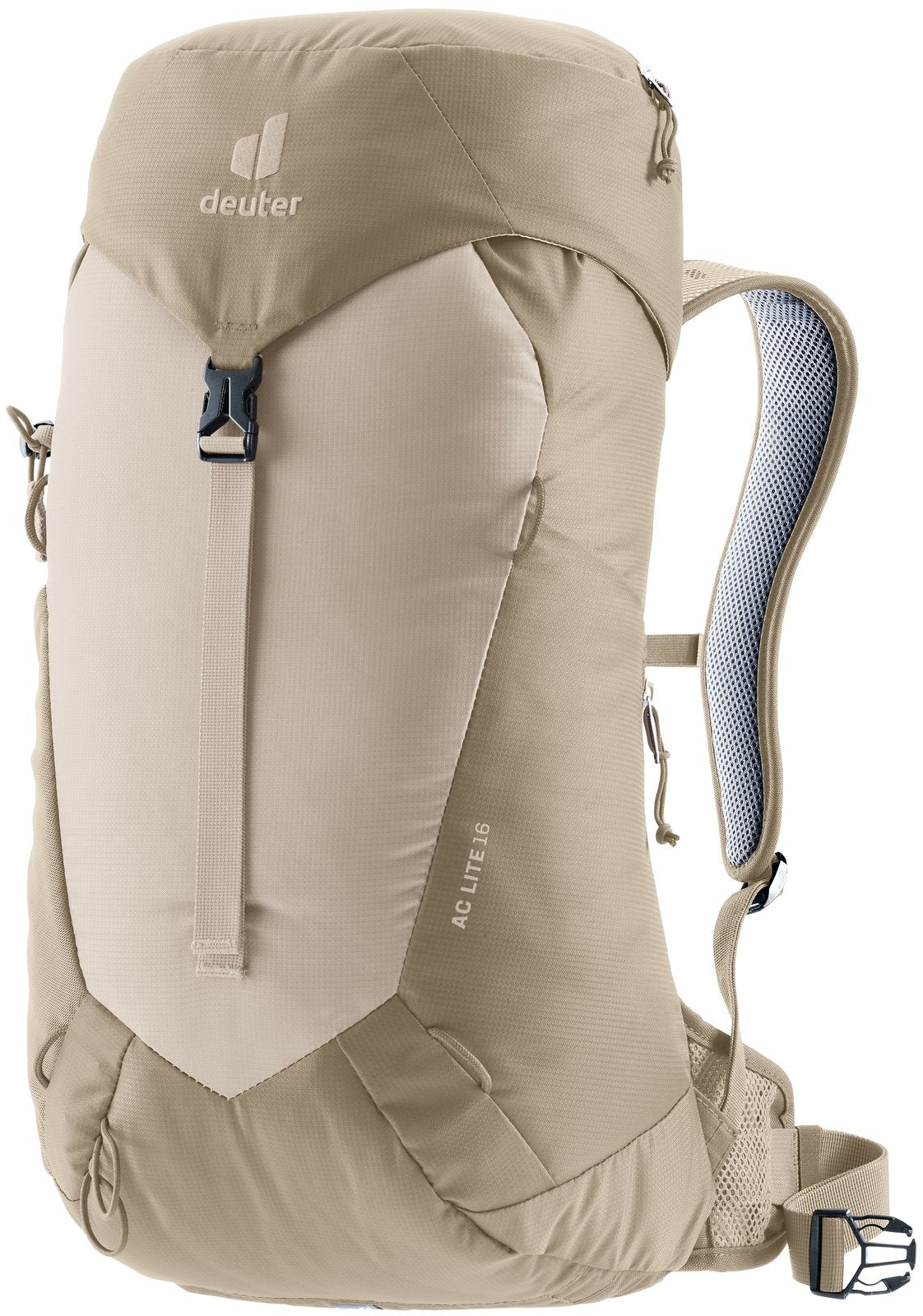 Deuter AC Lite 16 in Alu Greystone, sand-coloured daypack, front view
