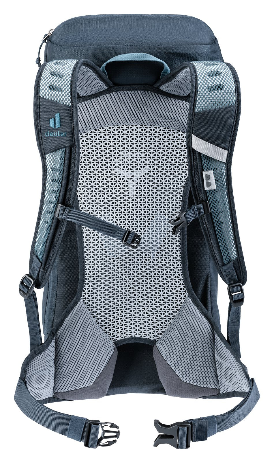 Deuter AC Lite 16 in Atlantic Ink from behind, mesh back panel and sternum strap