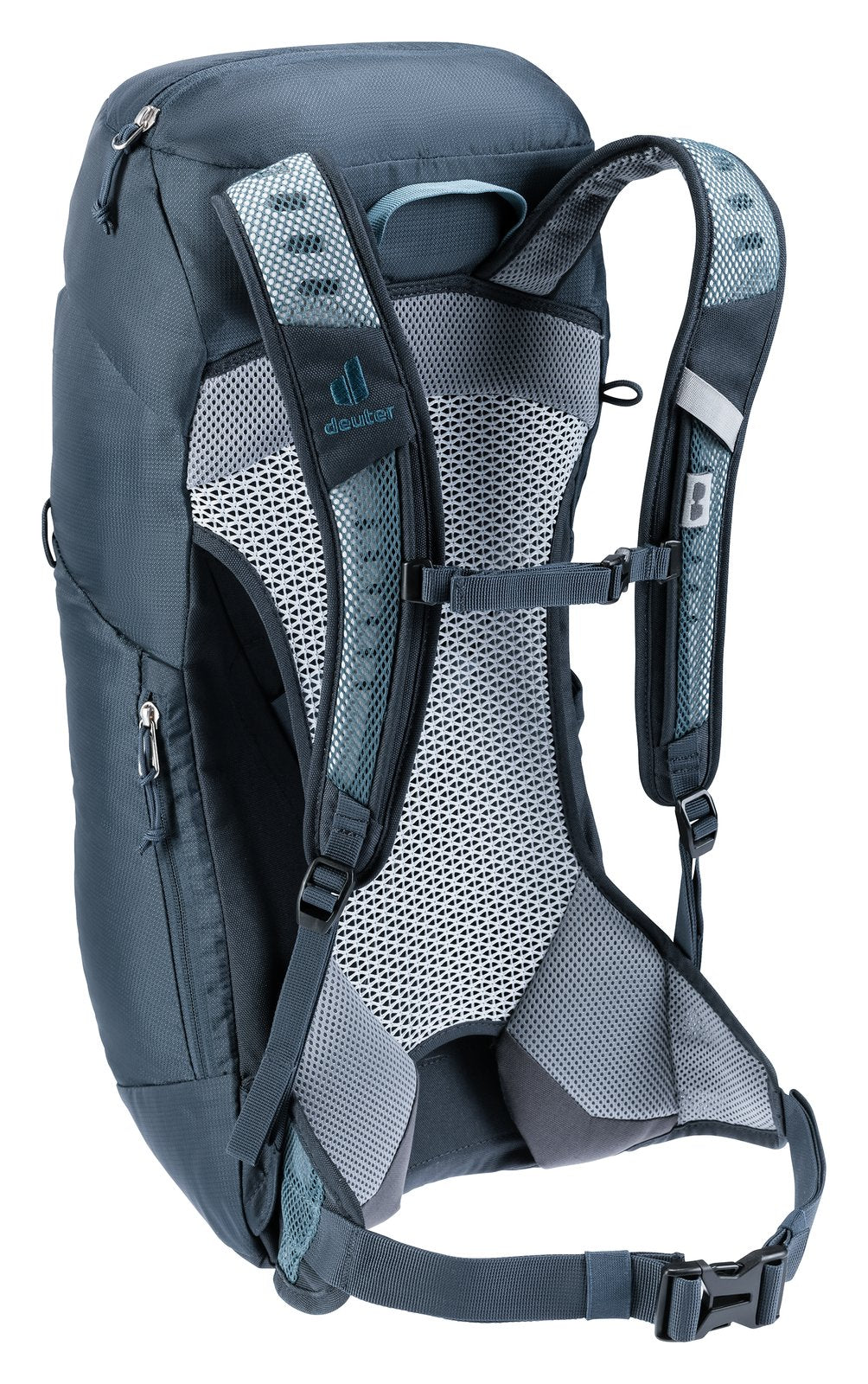 Deuter AC Lite 16 in Atlantic Ink, rear three-quarter view of the ventilated back system