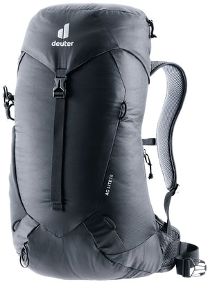 Deuter AC Lite 16 hiking daypack in Black, front view with lid and centre compression strap