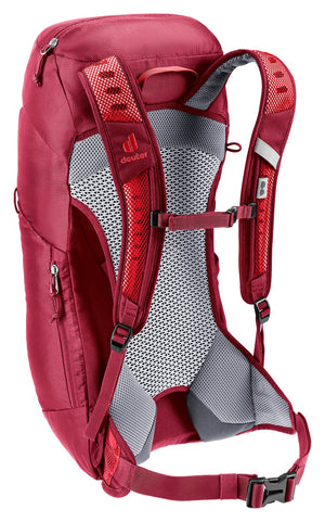 Deuter AC Lite 16 in Cherry Masala, rear three-quarter view of padded shoulder straps