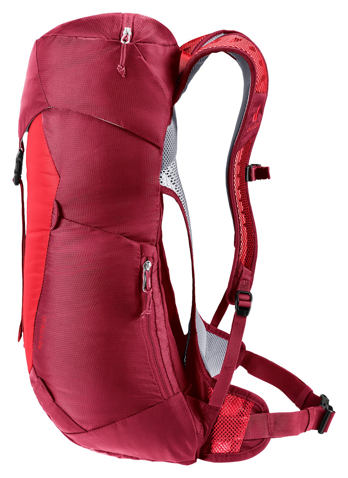 Deuter AC Lite 16 in Cherry Masala, front three-quarter view with side pocket zip