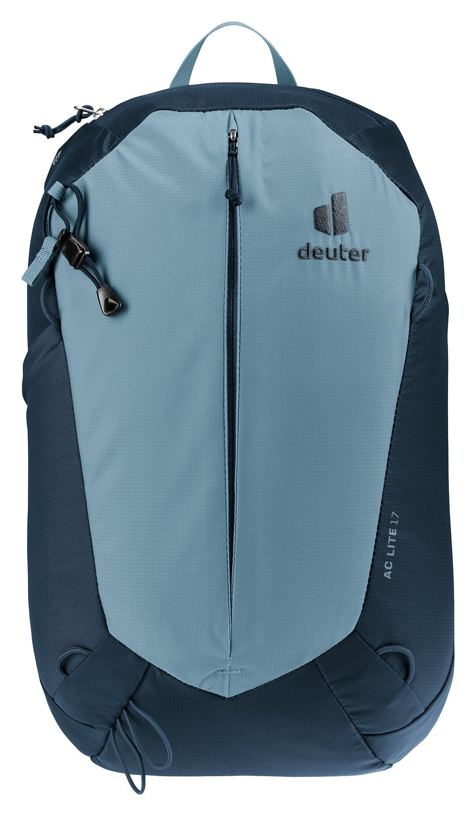 Deuter AC Lite 17 in Atlantic Ink, straight-on front view with the full-length zip closed