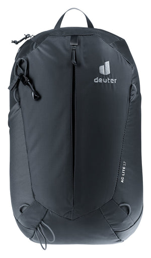 Deuter AC Lite 17 in Black, straight-on front view with the full-length zip closed