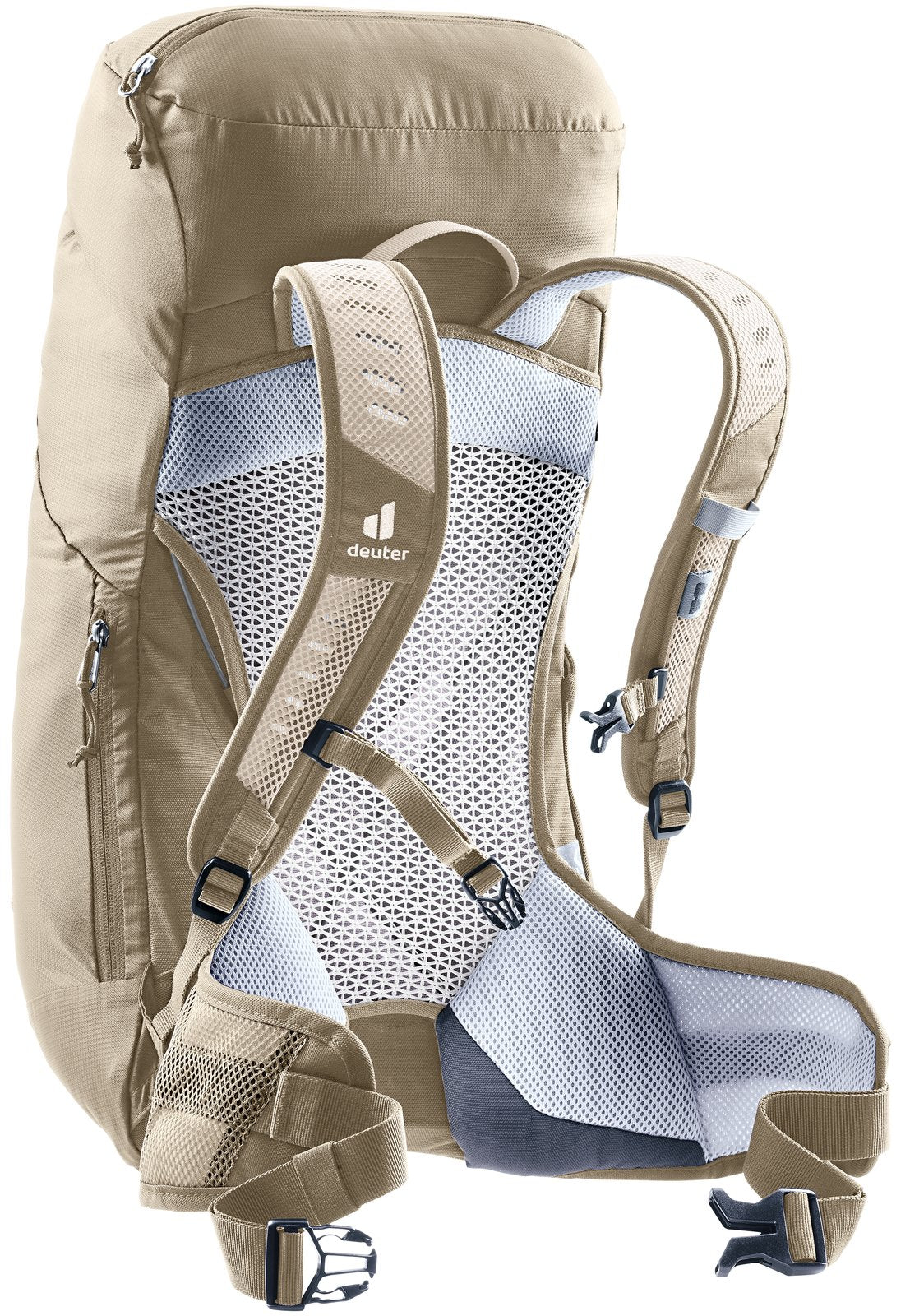 Deuter AC Lite 22 SL in Alu Greystone, rear three-quarter view of the padded shoulder straps