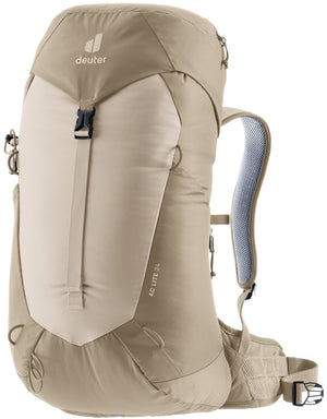 Deuter AC Lite 24 in Alu Greystone, sand-coloured hiking daypack, front three-quarter view