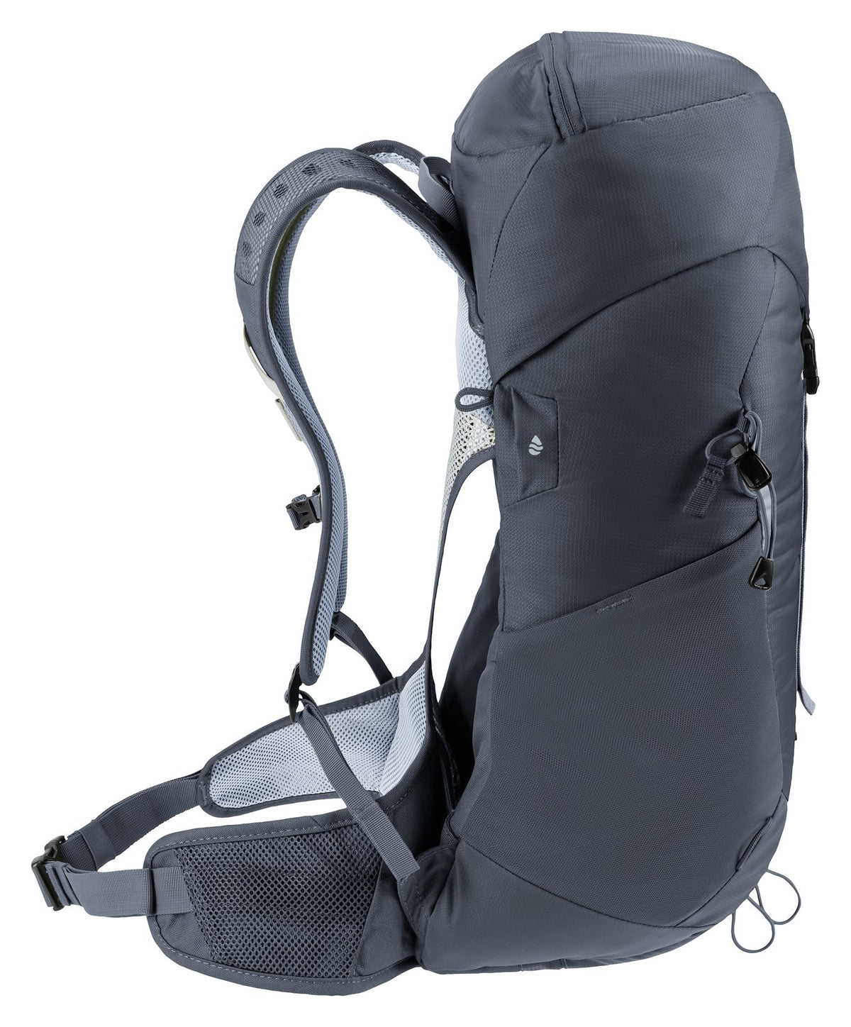Deuter AC Lite 24 in Black, side profile showing the air gap between mesh back and pack body