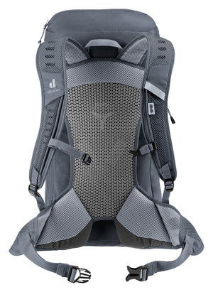 Back of the Deuter AC Lite 24 in Black showing the Aircomfort mesh panel and hip fins