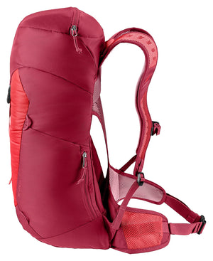 Deuter AC Lite 24 in Cherry Masala, side view of phone pocket and compression points