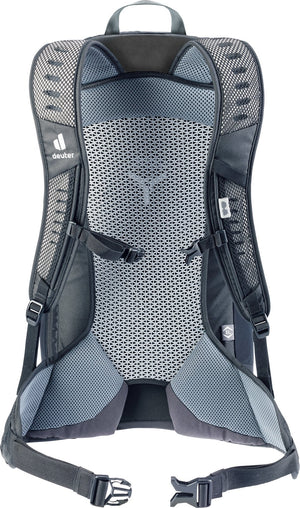 Back of the Deuter AC Lite 25 EL showing the Aircomfort mesh panel, shoulder straps and hip fins