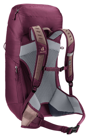 Deuter AC Lite 28 SL in Ashrose Cassis, rear three-quarter view of mesh back and straps