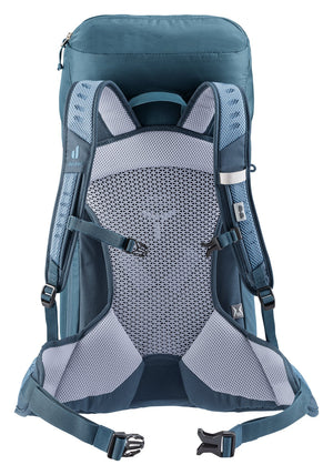 Back of the Deuter AC Lite 28 SL in Lagoon Atlantic with mesh back, straps and hip fins