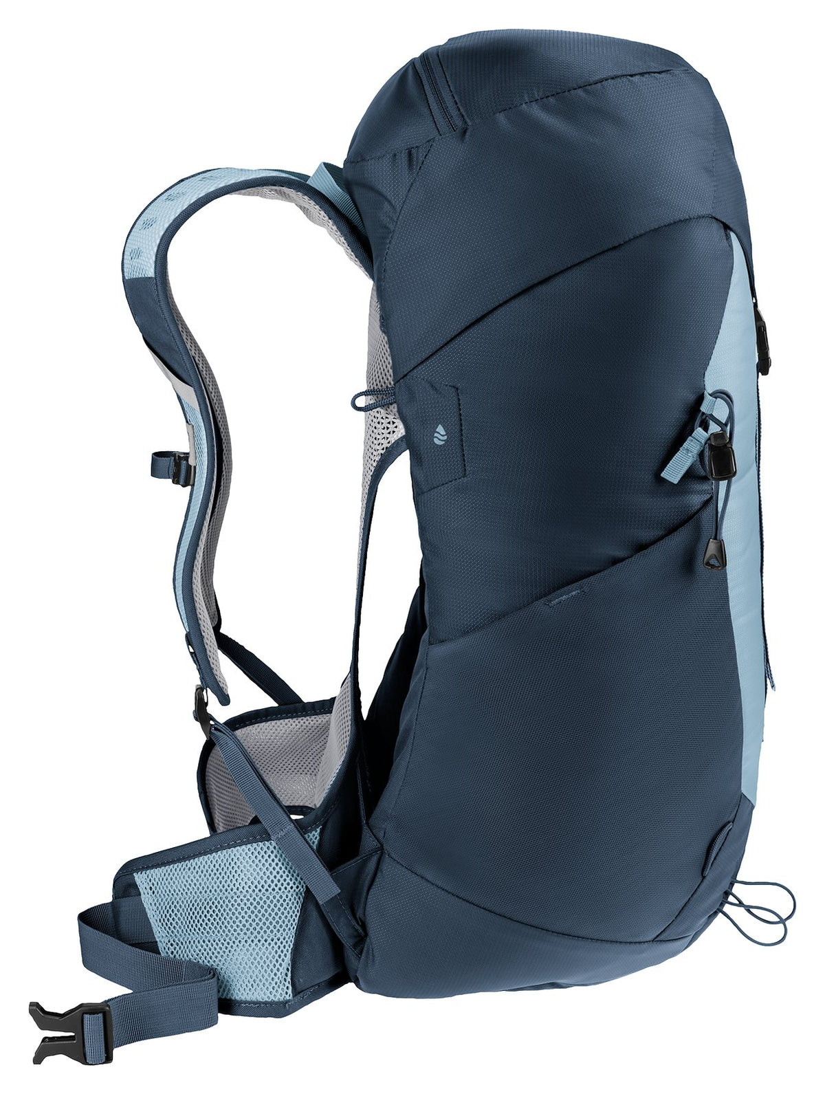 Side profile of the Deuter AC Lite 30 in Atlantic Ink with mesh side pocket