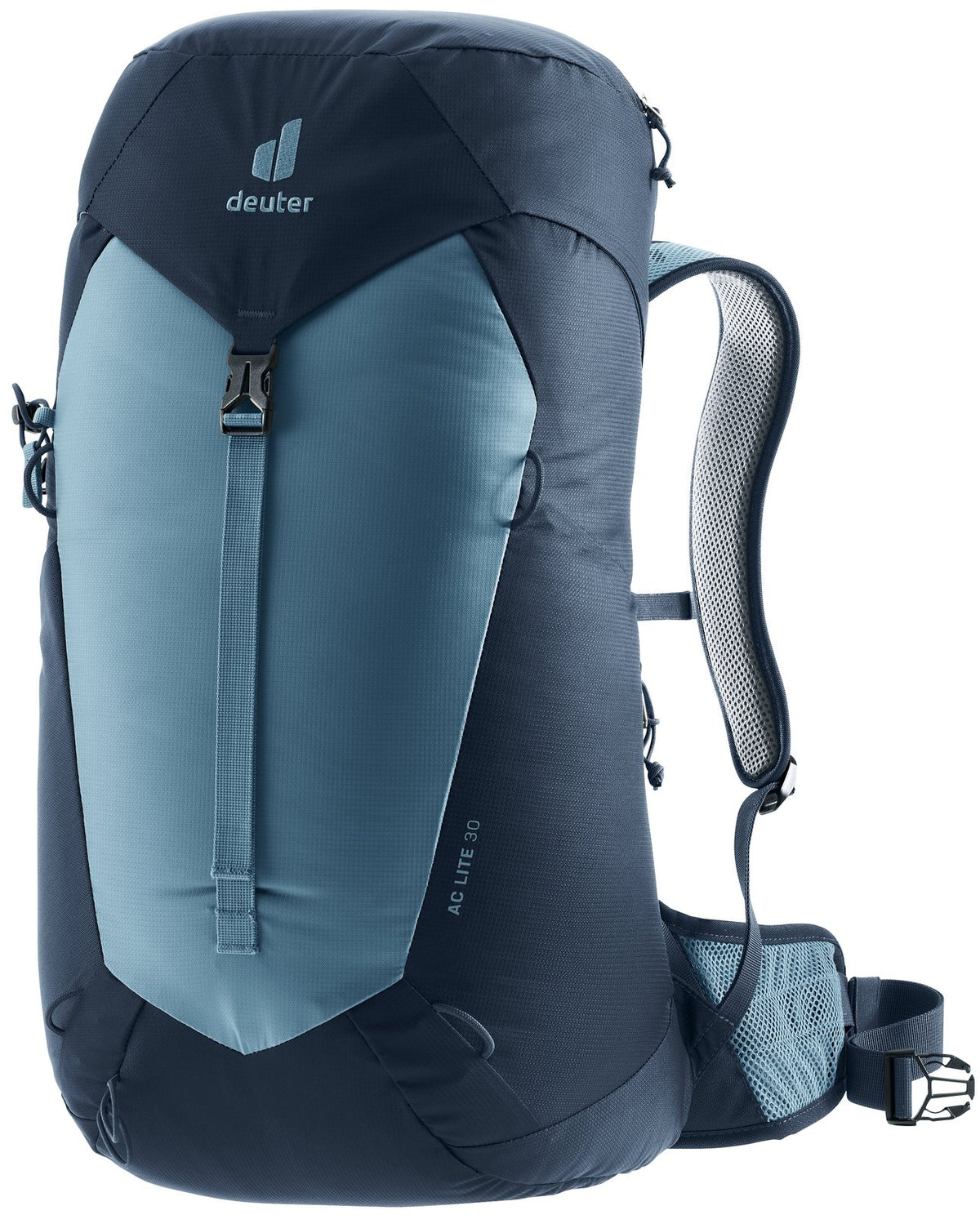 Deuter AC Lite 30 in Atlantic Ink, navy hiking backpack with a slate blue front panel