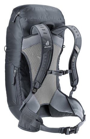 Deuter AC Lite 30 in Black, rear three-quarter view of shoulder straps and sternum strap