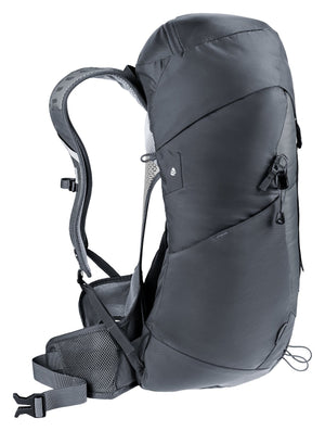 Side profile of the Deuter AC Lite 30 in Black showing the curved frame and gap behind the mesh