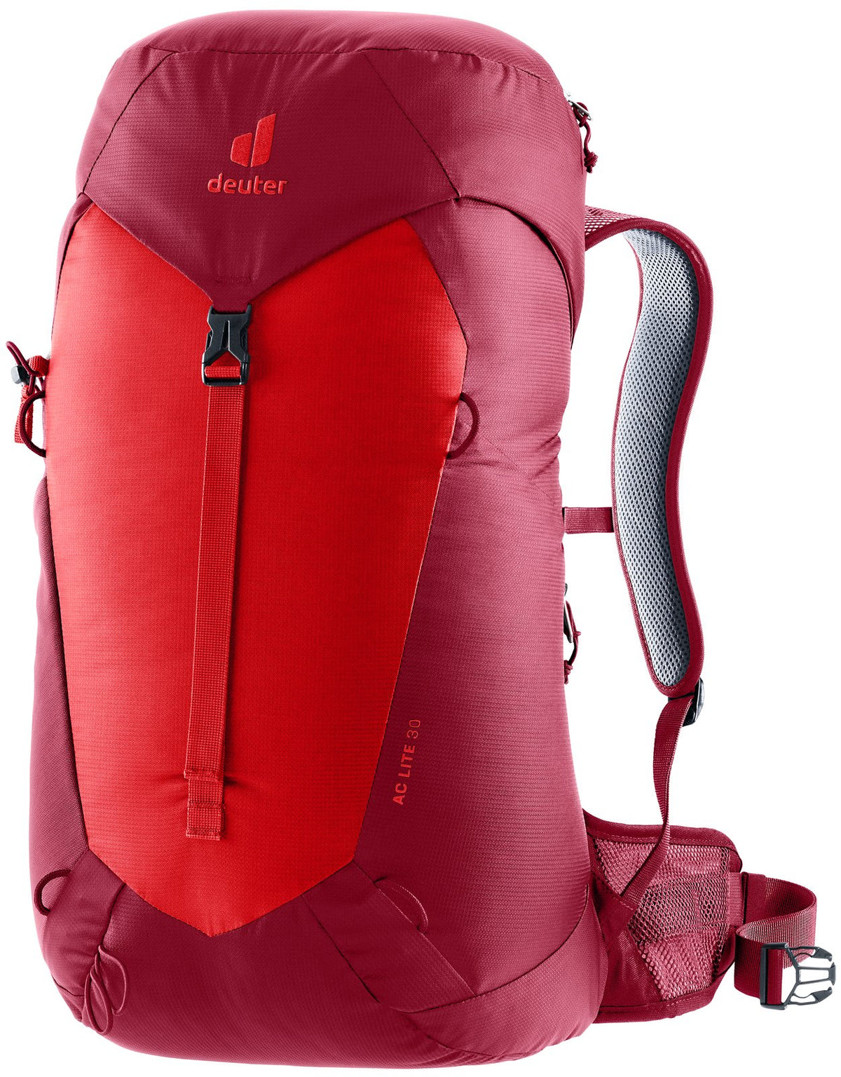 Deuter AC Lite 30 in Cherry Masala, red and bright red hiking backpack, front three-quarter view