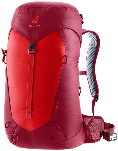Deuter AC Lite 30 in Cherry Masala, red and bright red hiking backpack, front three-quarter view