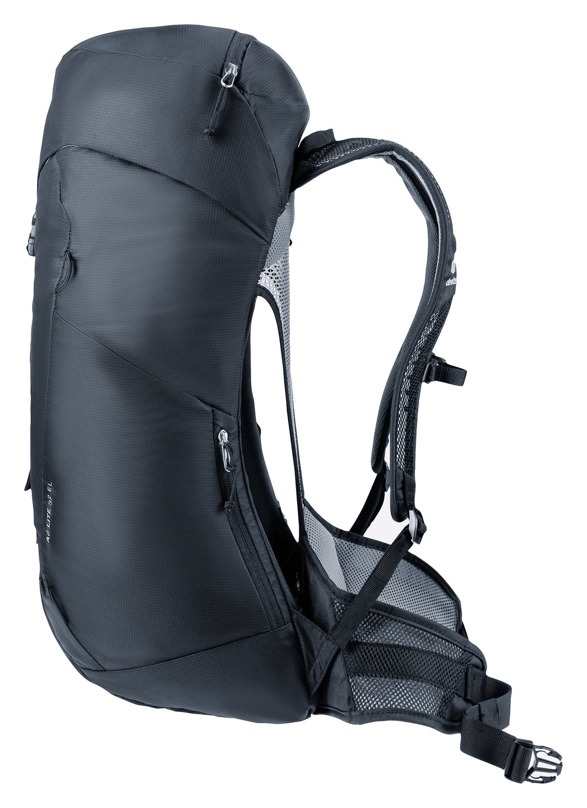 Deuter AC Lite 32 EL side view with mesh side pocket and lid zip