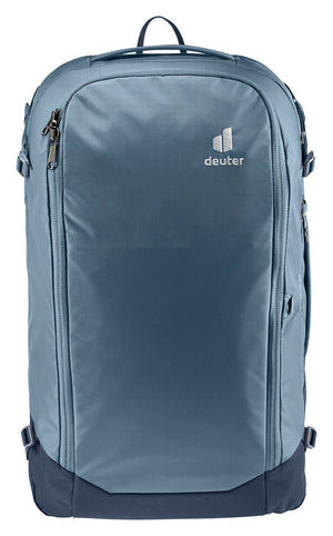 Back of the Deuter Access 55 in Atlantic Ink with the harness zipped away under its stow cover