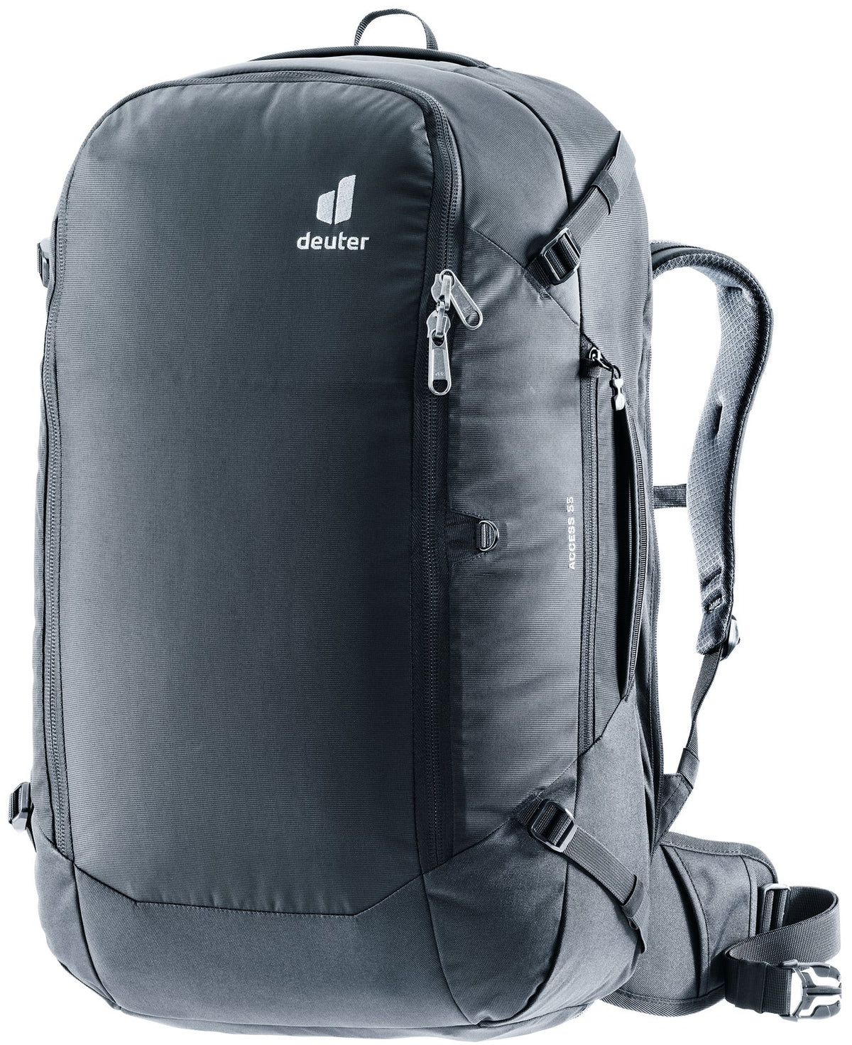 Deuter Access 55 travel backpack in Black, front three-quarter view