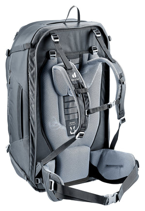 Deuter Access Pro 60 SL in Black, rear three-quarter view of the shoulder harness and back panel