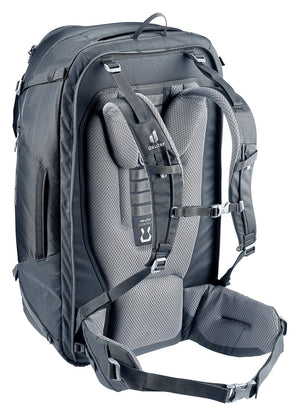 Deuter Access Pro 65 in Black, rear three-quarter view of the shoulder straps and sternum strap