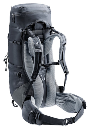 Deuter Aircontact Lite 35 + 10 SL in Black Graphite, rear three-quarter view of shoulder straps and sternum strap