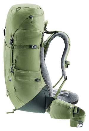 Deuter Aircontact Lite 35 + 10 SL in Grove Ivy, side three-quarter view with the lower pack in dark green