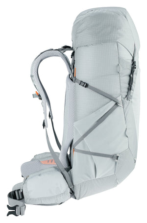 Side profile of the Deuter Aircontact Ultra 45+5 SL with side compression straps and hip fin