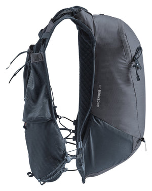 Side profile of the Deuter Ascender 13 in Black showing the vest straps and side pocket