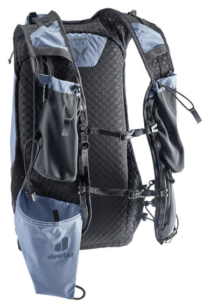 Deuter Ascender 13 in Polar, angled harness view with sternum straps and pole holster