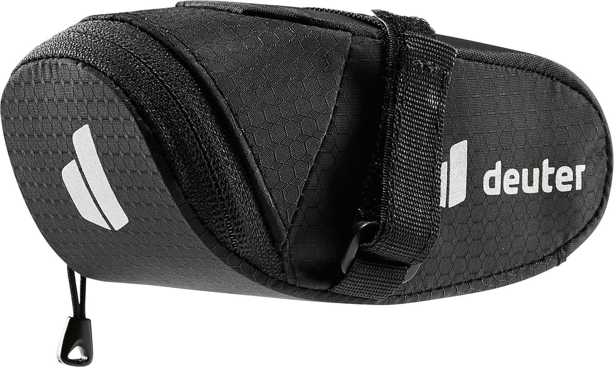 Deuter Bike Bag 0.3 mini saddle bag in Black with hook-and-loop strap and reflective logo
