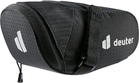 Deuter Bike Bag 0.5 saddle bag in Black, side view with hook-and-loop strap and zip