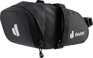 Deuter Bike Bag 0.8 black zipped saddle bag with hook-and-loop strap and reflective logo