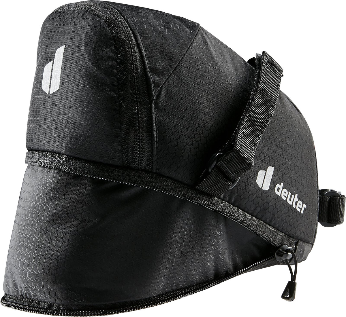 Close-up of the Deuter Bike Bag 1.1 + 0.3 showing its strap and zipped expansion