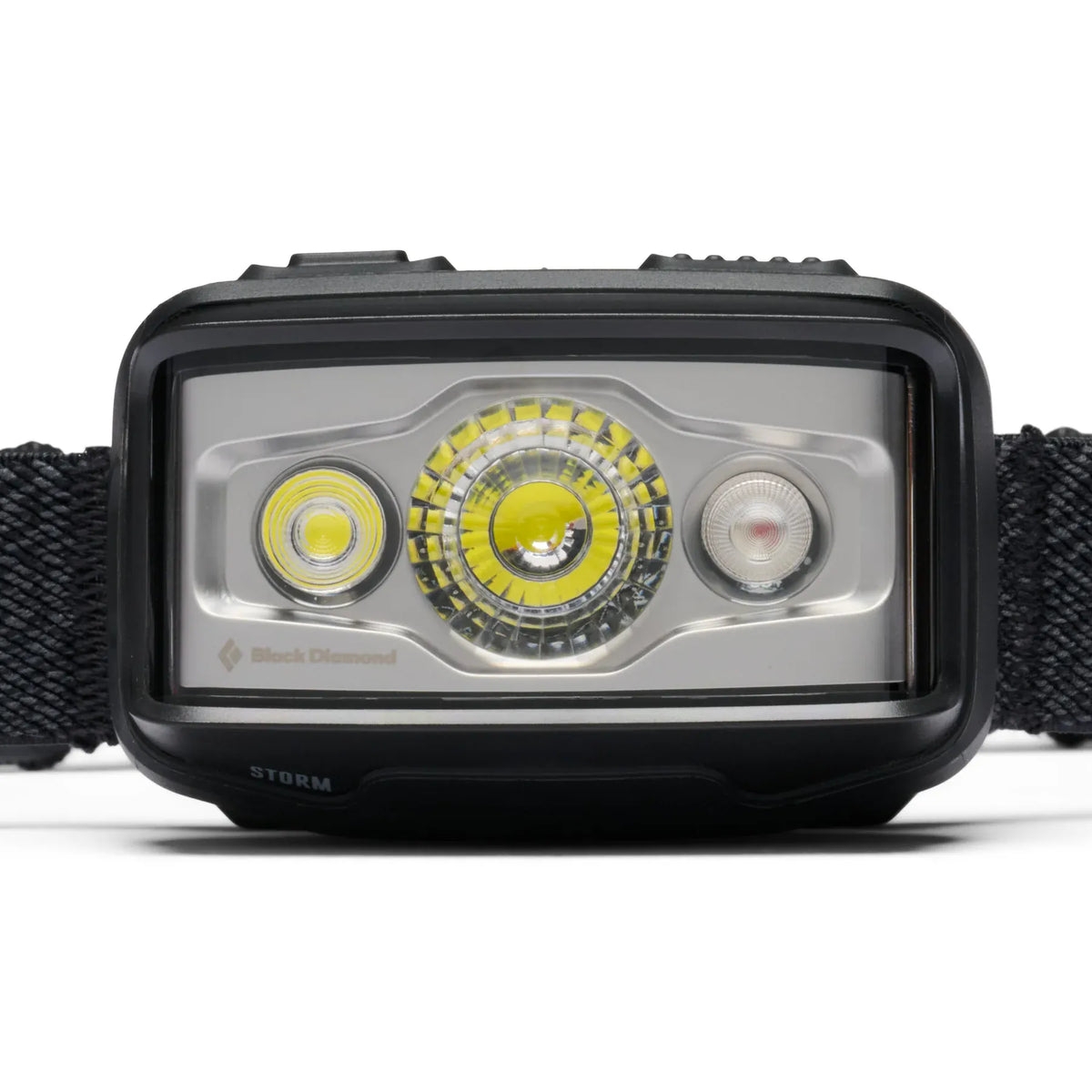 Front of the Black Diamond Storm in Black with flood, spot and RGB lenses