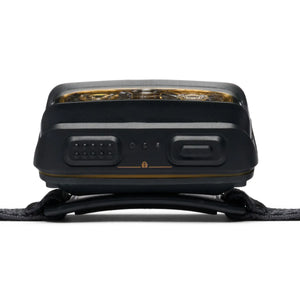 Top buttons and battery indicator on the Black Diamond Storm+ in Black