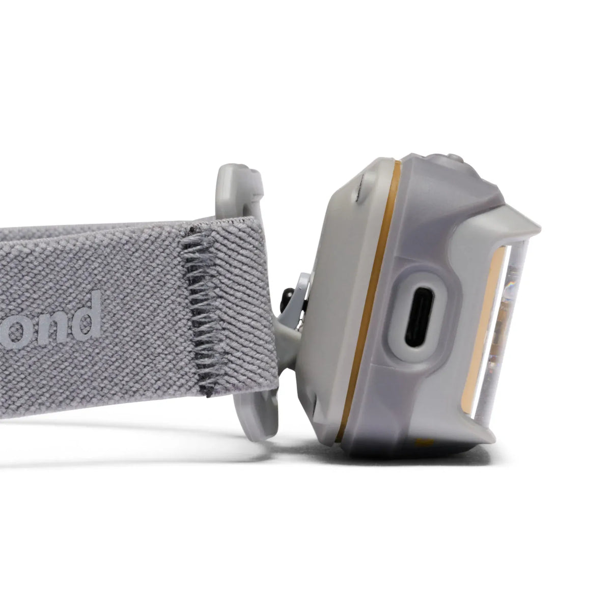 Black Diamond Storm+ in Pewter tilted on its bracket, side view