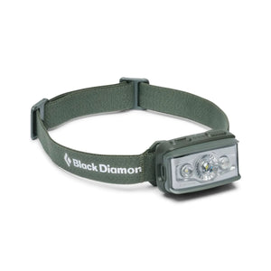 Black Diamond Storm 550 headlamp in Tundra sage green on its headband