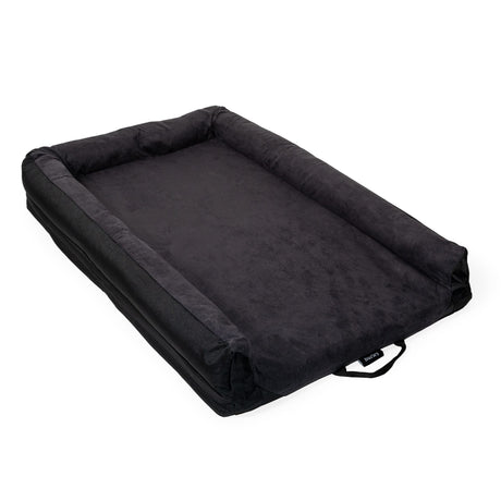 Burley Pet Bed XL, black bolstered microsuede bed shown from a front corner