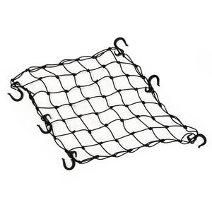 Burley Cargo Bungee Net laid flat, black elastic mesh with black plastic hooks around the edge