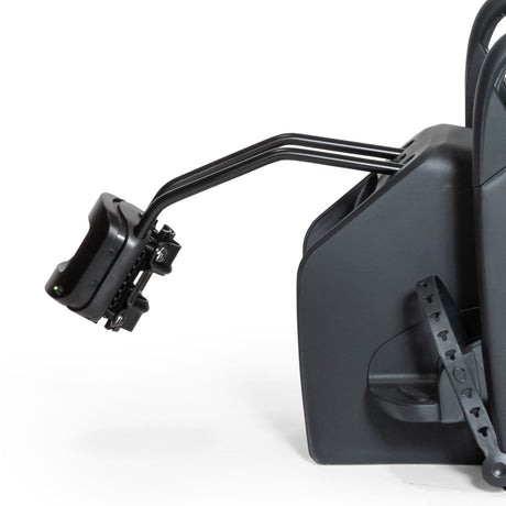 Black Standard Rails running from the base of a dark grey Dash FM seat into the Frame Mounting Block