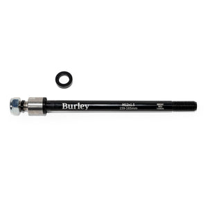 Burley Thru Axle with a wider silver collar at the left end and a single black ring above